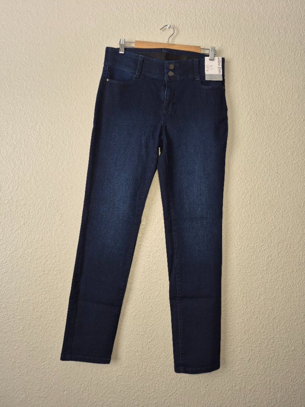 NWT Nine West Womens Dark Wash Mid Rise Slim Straight Jeans Size: 10